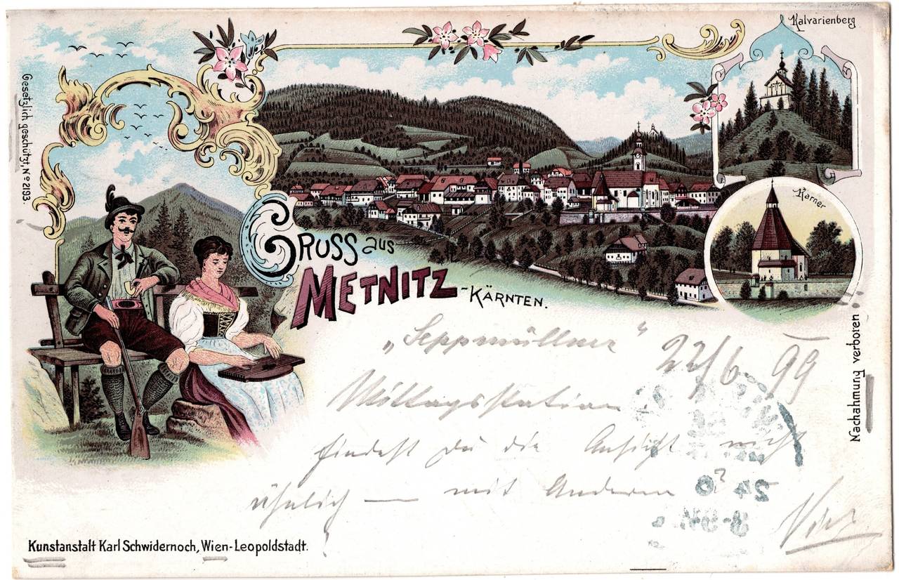 Kalvarienberg, Karner, Ortsansicht, Zitherspielerin