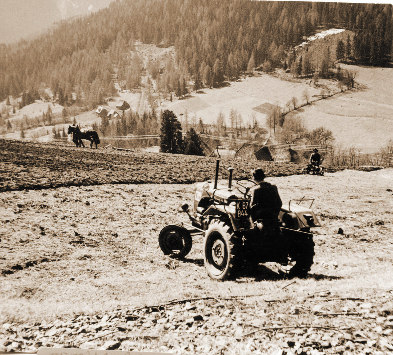 Anbau, Feldarbeit, Kahl Unteralpe, Metnitz, Pferd, Seilpflug, Traktor, Unteralpe, vlg. Kahl